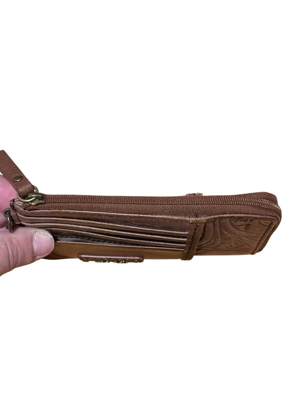 The sak Brown Leather Zip Card Holder with Keychain
